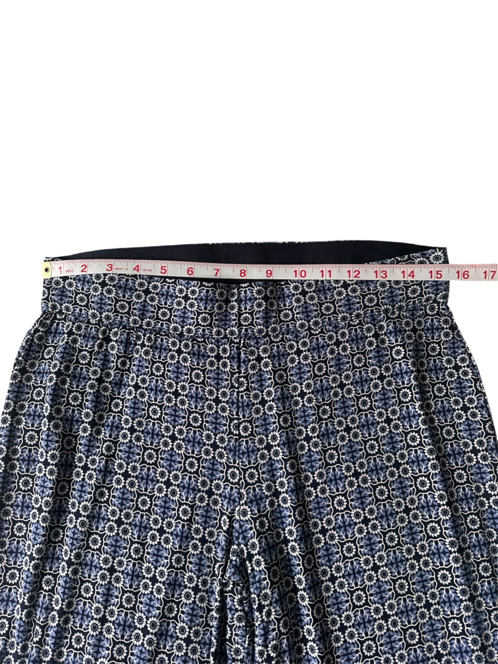 Women's Navy Geometric Wide-Leg Pants with Elastic Waistband Soze L - Picture 4 of 5